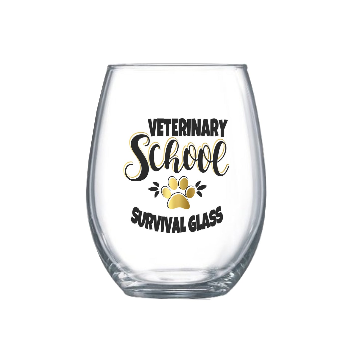 Veterinary School Survival Glass – 18oz Stemless Wine Glass for Vet Students