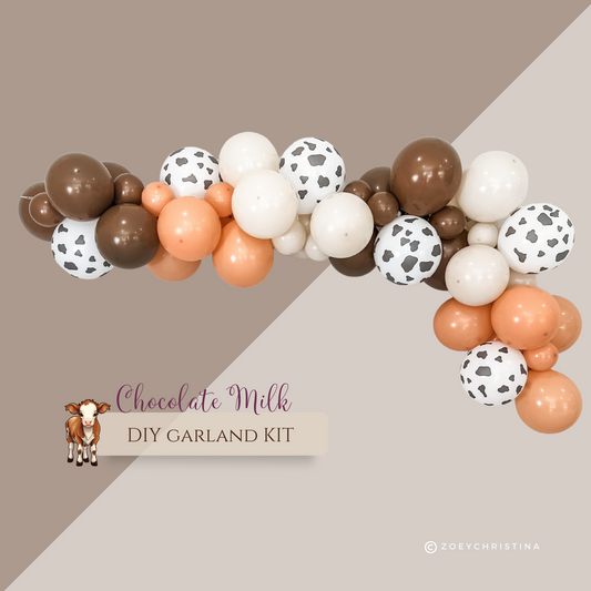 Chocolate Milk Cow Balloon Garland Kit – Brown, Cream, & Cow Print | Farm Party Decor