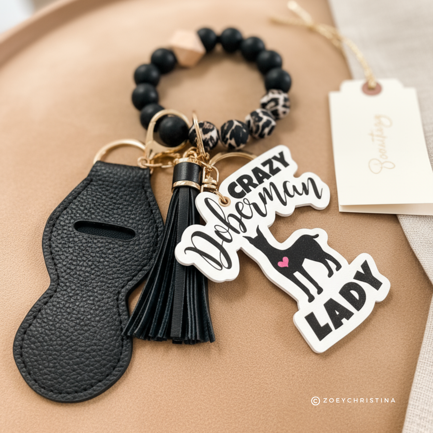 Doberman Mama Keychain – Black Wristlet Keychain for Dog Moms & Pet Lovers