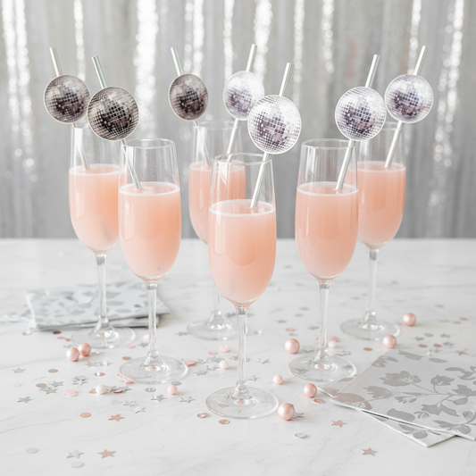 Disco Ball Drink Stirrers: New Year's Paper Drink Straws & Table Decor- 12pk