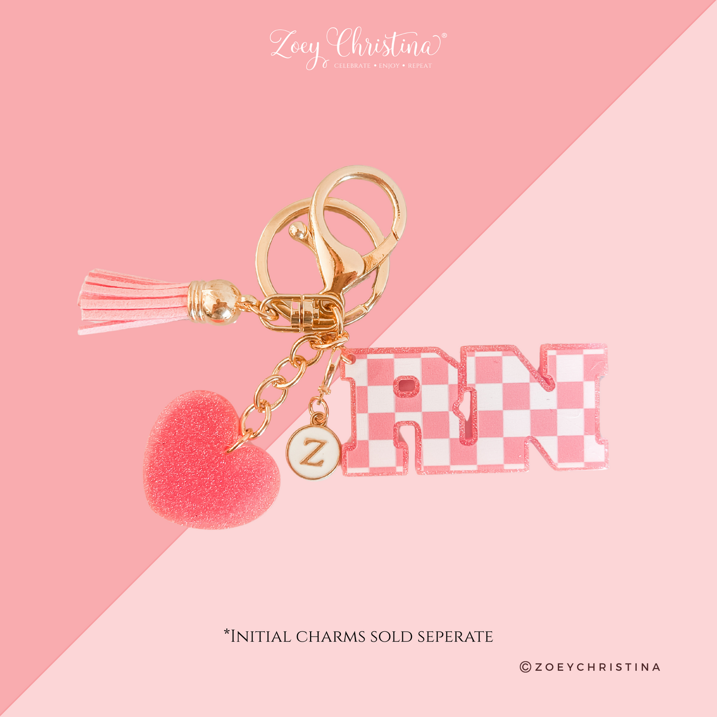 RN Nurse Keychain – Cute Registered Nurse Gift with Heart Charm & Tassel – Personalized Nurse Bag Tag – Nursing Graduation Gift