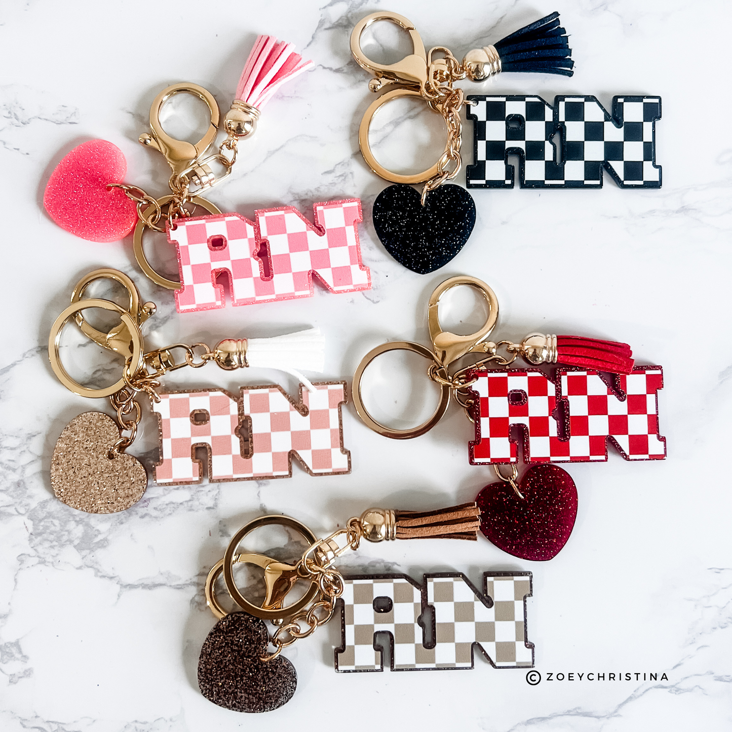RN Nurse Keychain – Cute Registered Nurse Gift with Heart Charm & Tassel – Personalized Nurse Bag Tag – Nursing Graduation Gift