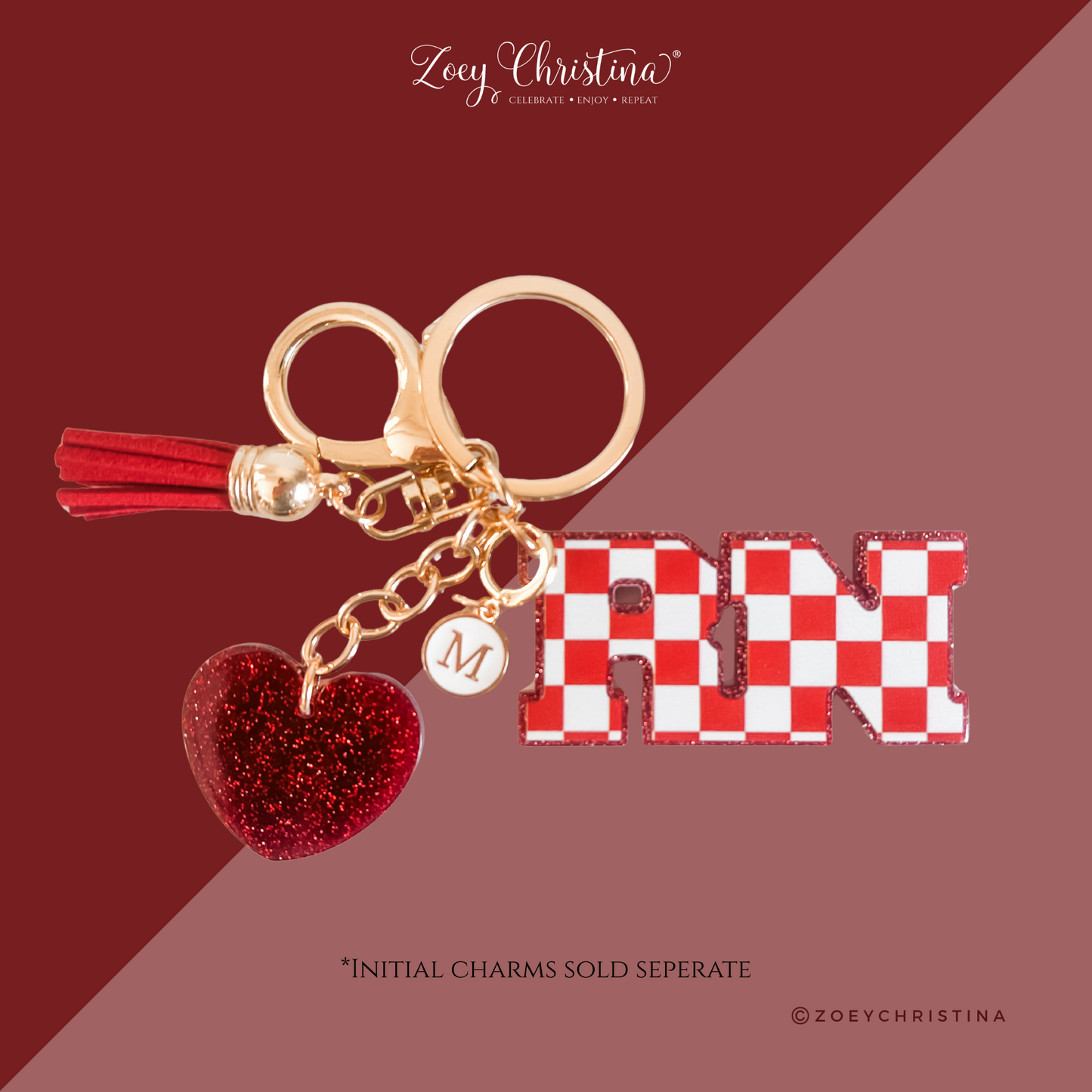 RN Nurse Keychain – Cute Registered Nurse Gift with Heart Charm & Tassel – Personalized Nurse Bag Tag – Nursing Graduation Gift