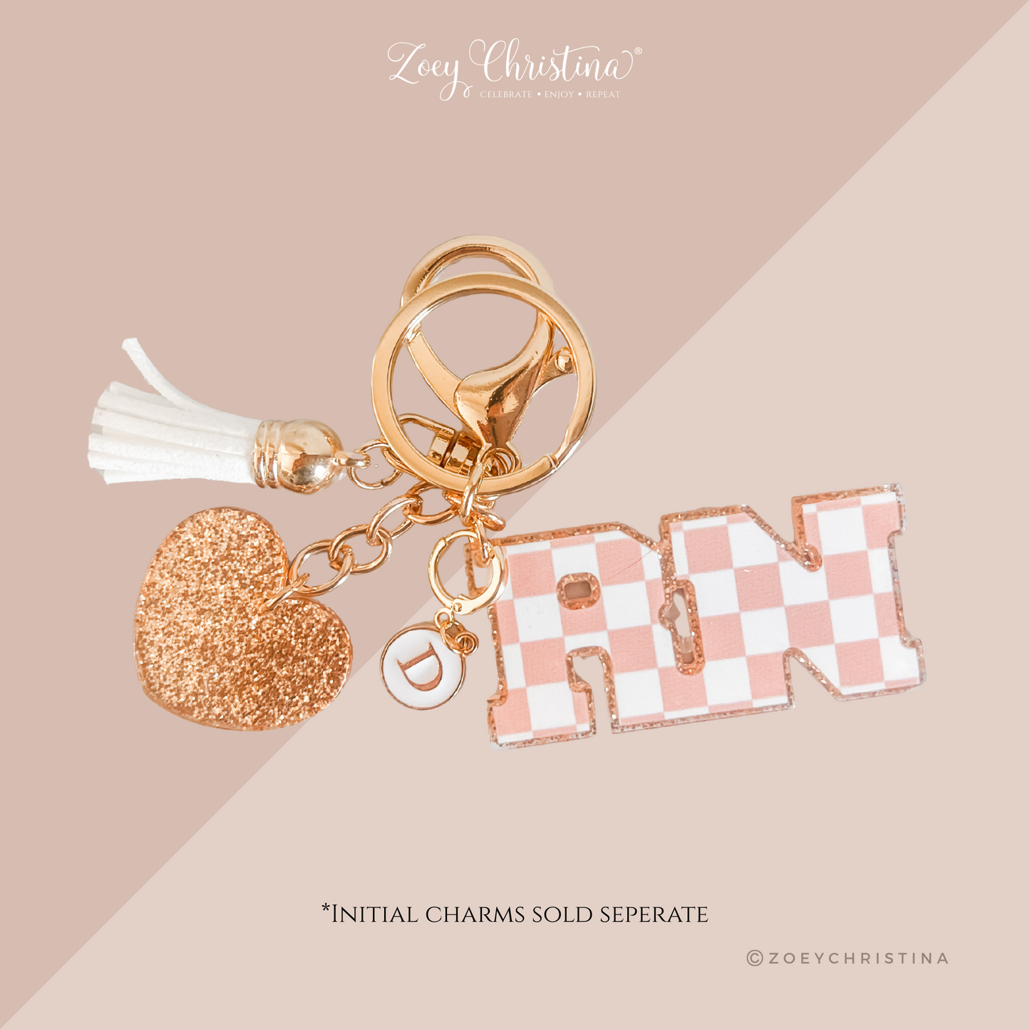 RN Nurse Keychain – Cute Registered Nurse Gift with Heart Charm & Tassel – Personalized Nurse Bag Tag – Nursing Graduation Gift