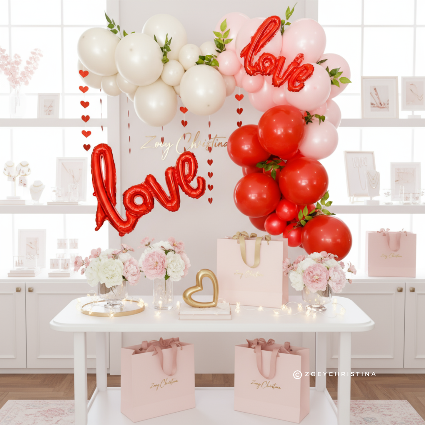 Love-Themed Balloon Garland – Romantic Pink & Red Party Decor for Valentine’s & Weddings
