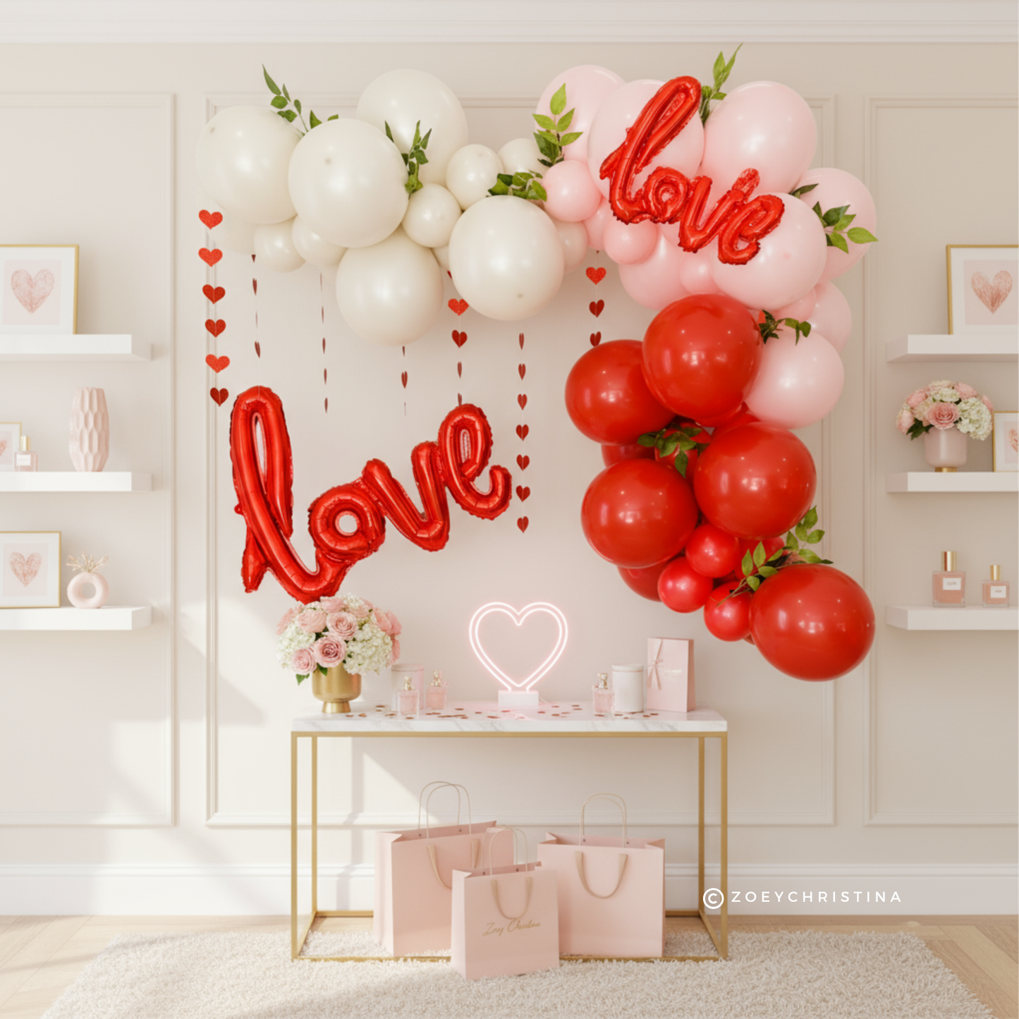 Love-Themed Balloon Garland – Romantic Pink & Red Party Decor for Valentine’s & Weddings