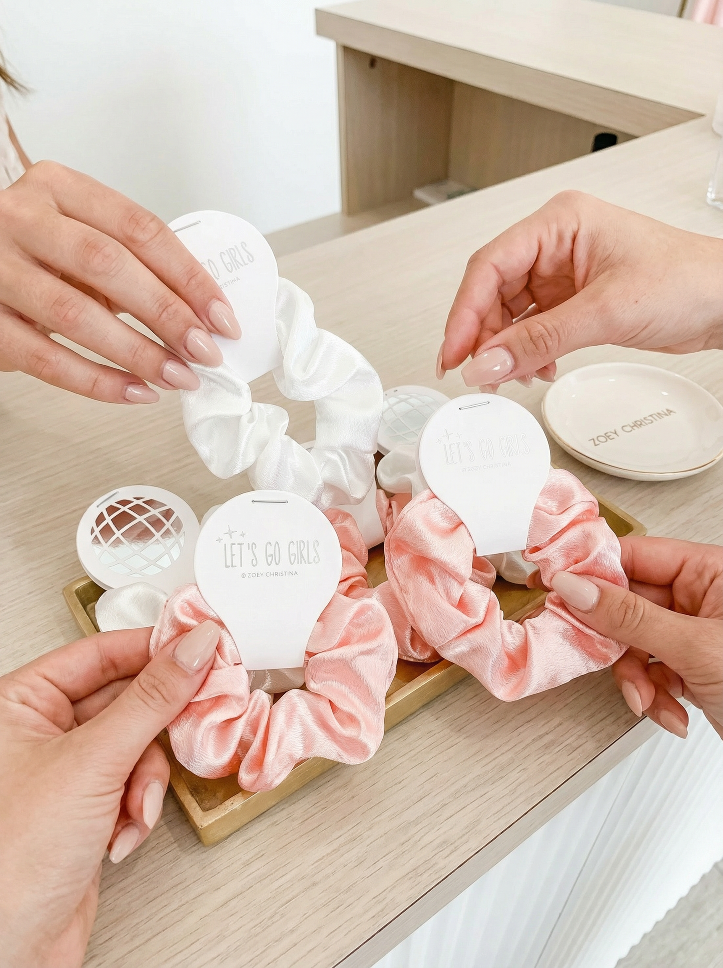 Last Disco Party Hair Ties – Pink & White with Glitter Disco Ball Charm