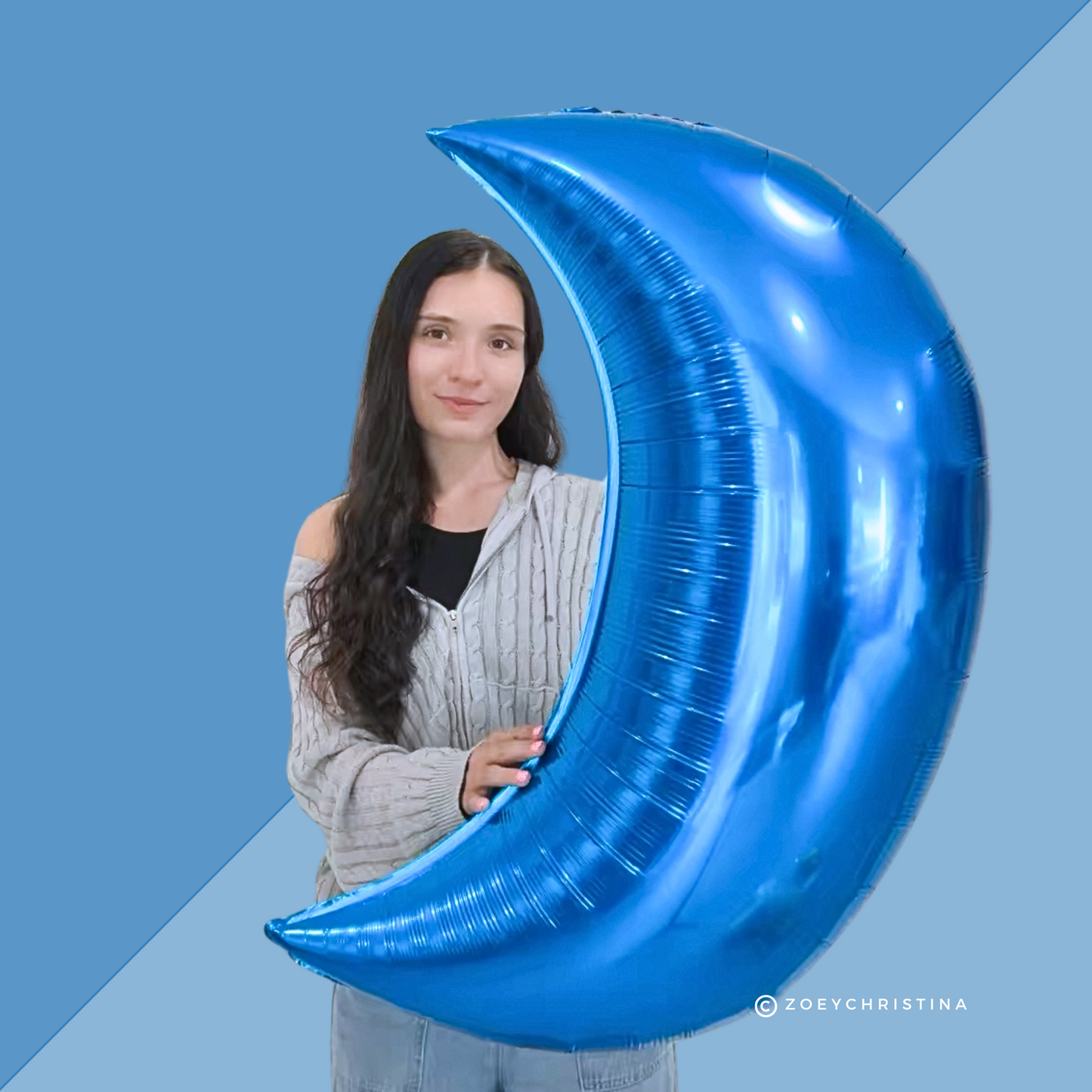 Crescent Moon Foil Balloon – 3 Colors (Silver, Blue, Pink) – Celestial Party Decor