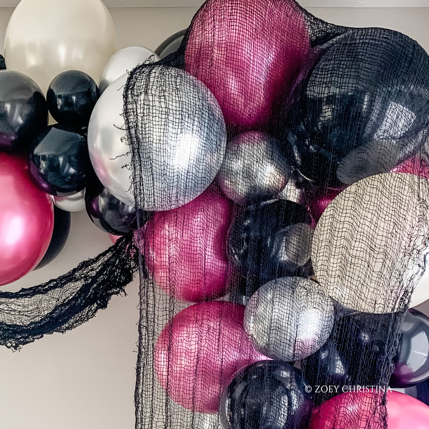 Death to My Youth Balloon Garland Kit – Deep Pink, Black & Silver Party Decor