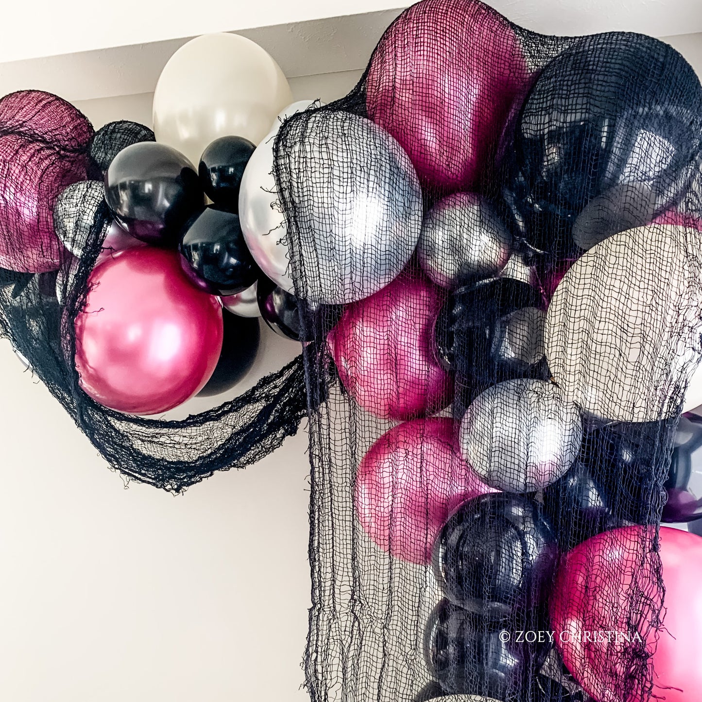 Death to My Youth Balloon Garland Kit – Deep Pink, Black & Silver Party Decor