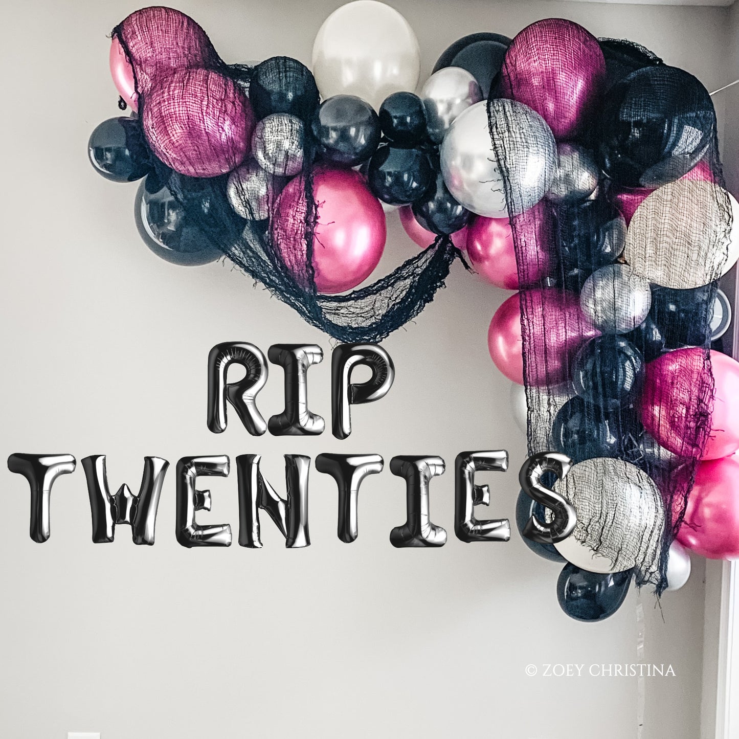 Death to My Youth Balloon Garland Kit – Deep Pink, Black & Silver Party Decor