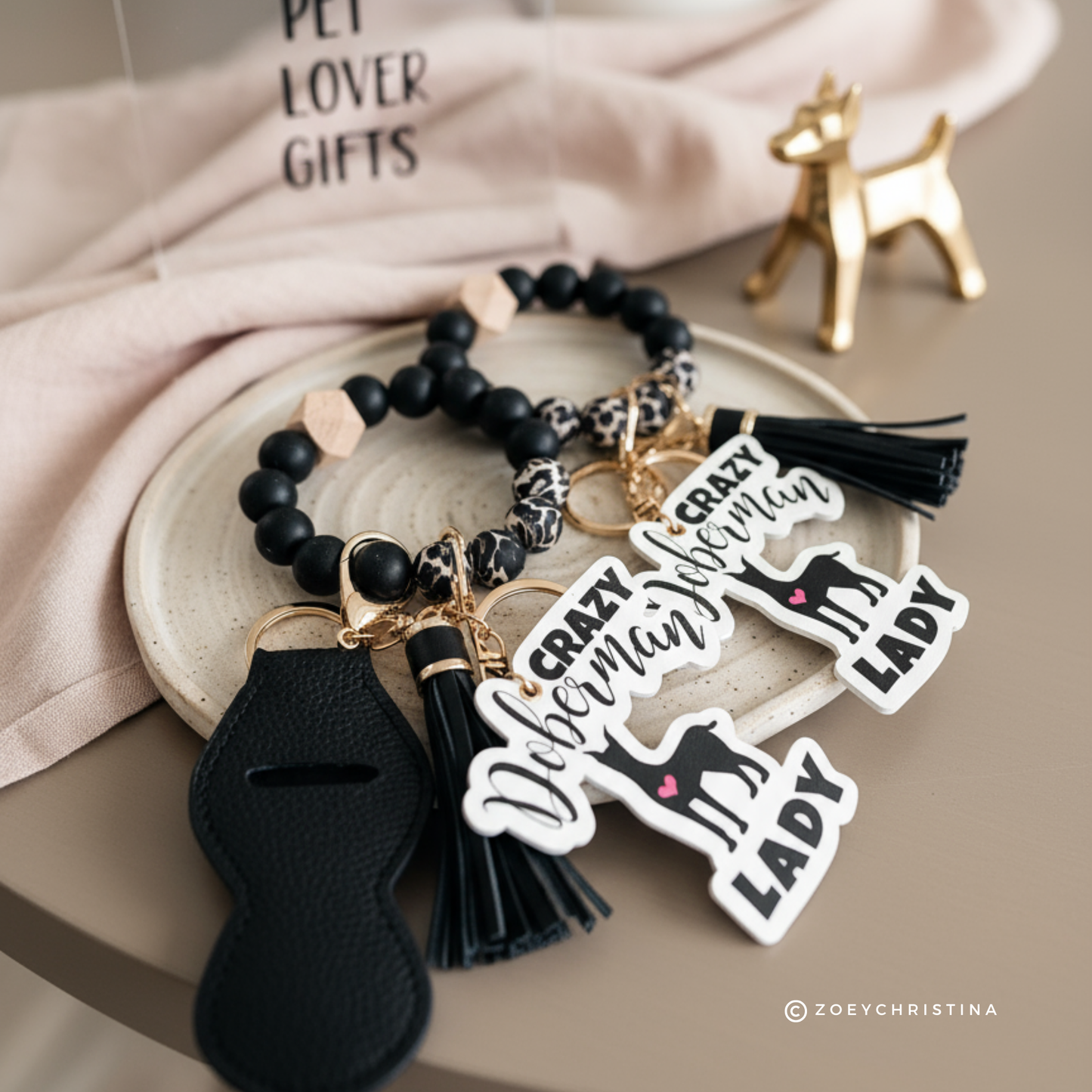 Doberman Mama Keychain – Black Wristlet Keychain for Dog Moms & Pet Lovers