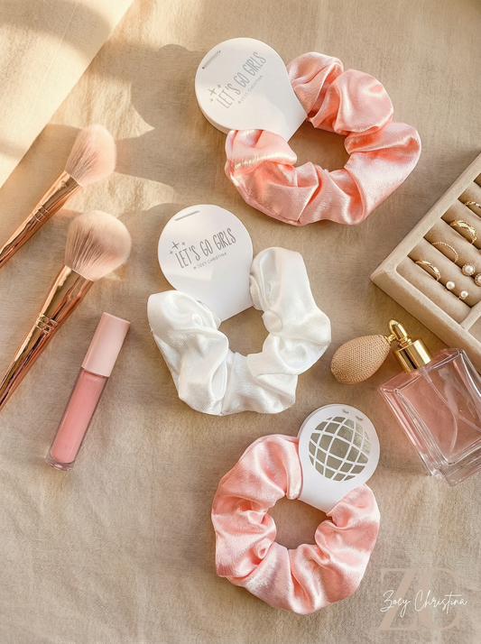 Last Disco Party Hair Ties – Pink & White with Glitter Disco Ball Charm