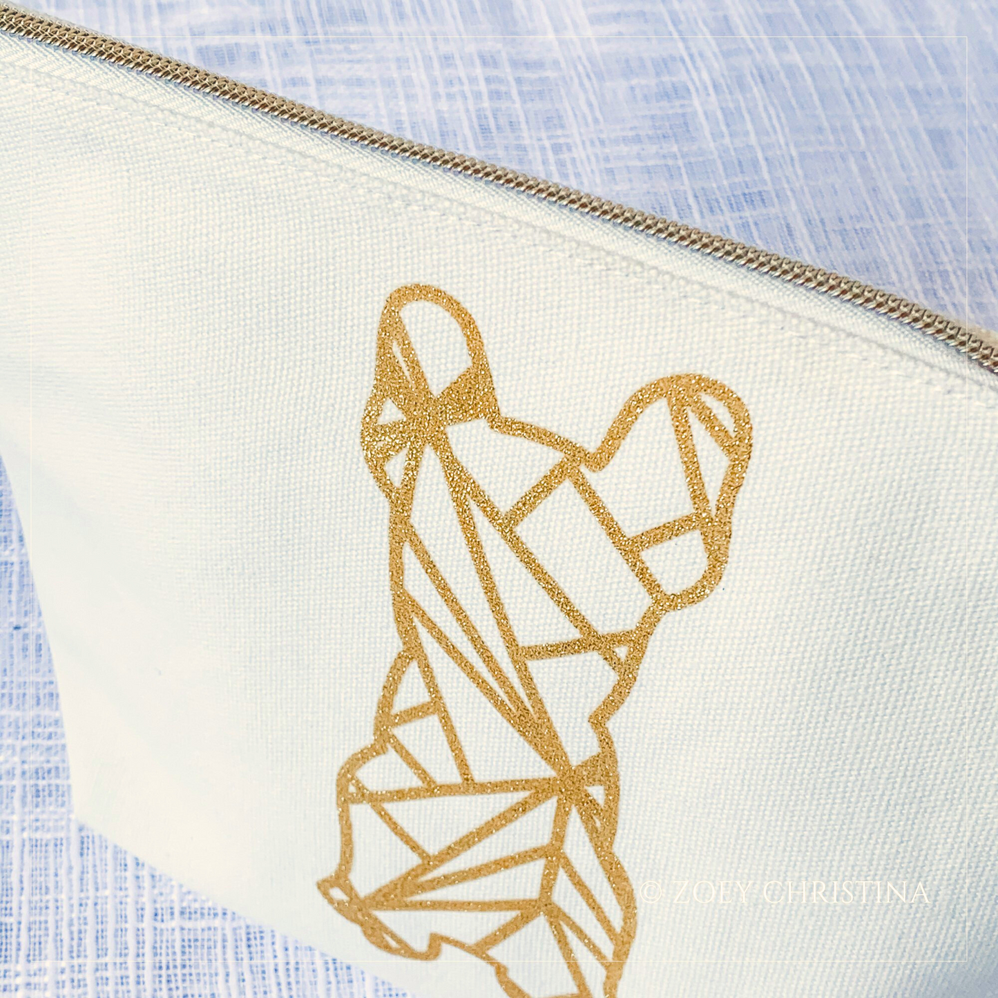French Bulldog Cosmetic Case – Makeup or Pencil Pouch with Gold Glitter Design