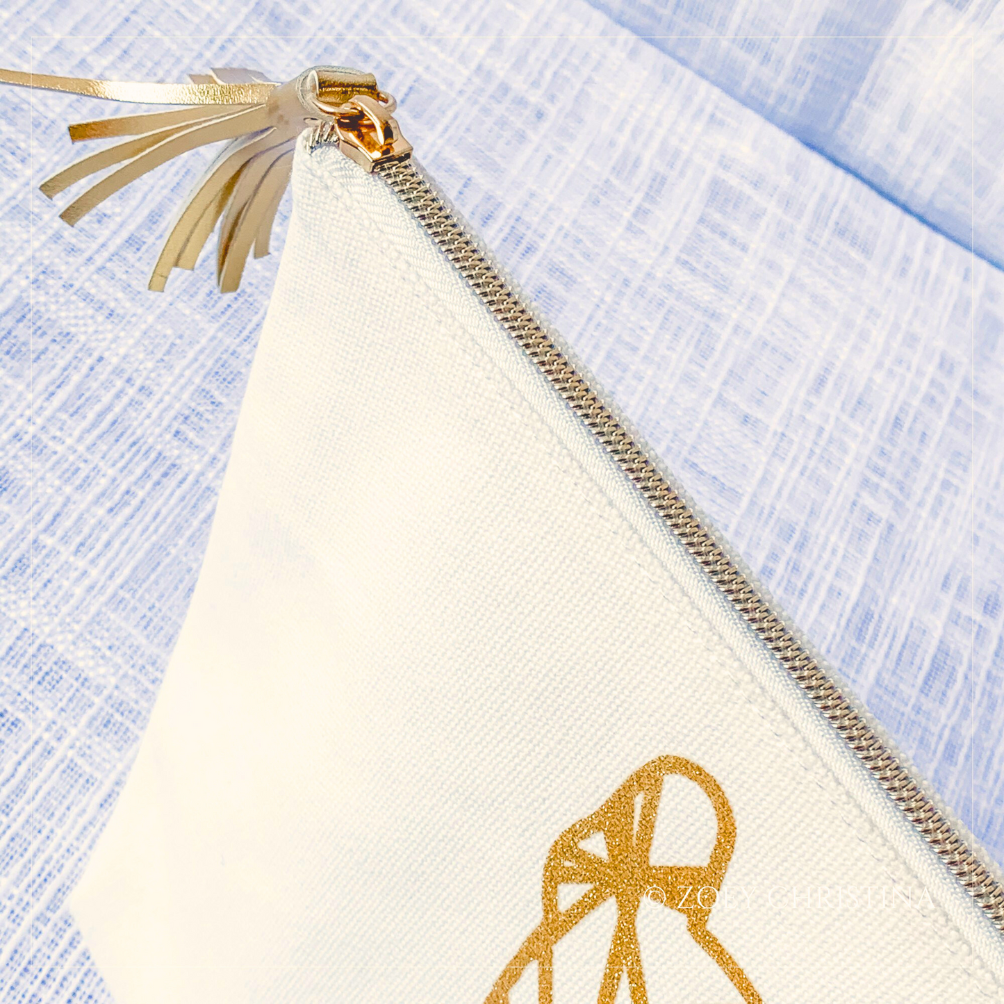 French Bulldog Cosmetic Case – Makeup or Pencil Pouch with Gold Glitter Design