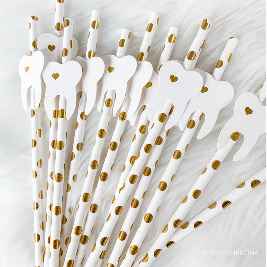 Tooth-Themed Paper Straws – Dentist & Dental Hygienist Party Supplies