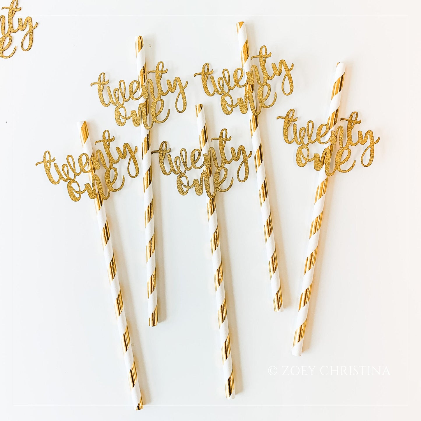 Glitter "Twenty One" Party Straws – 10 Pack for 21st Birthday Drinks
