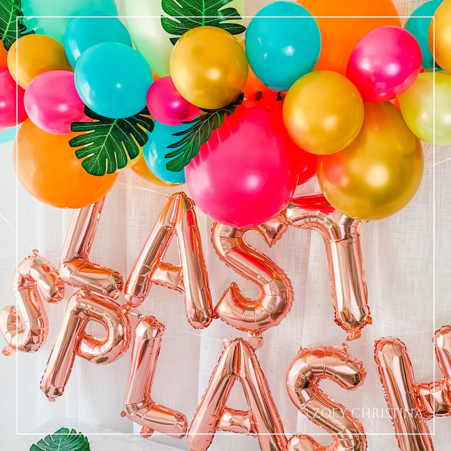 🌴 Tropical "Last Splash" Balloon Garland Kit – 6 Ft Arch with Palm Leaves & Foil Letters