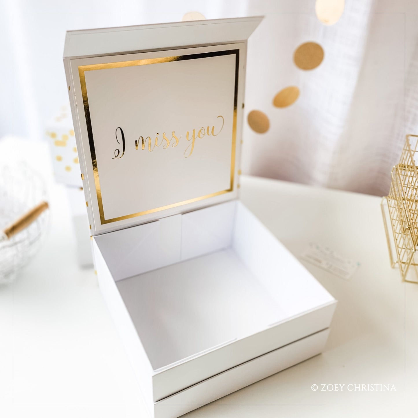 Empty gift boxes for women with lid, Gold Gift box for bridesmaid, Large gift box with magnetic lid, College student gift box ready to fill