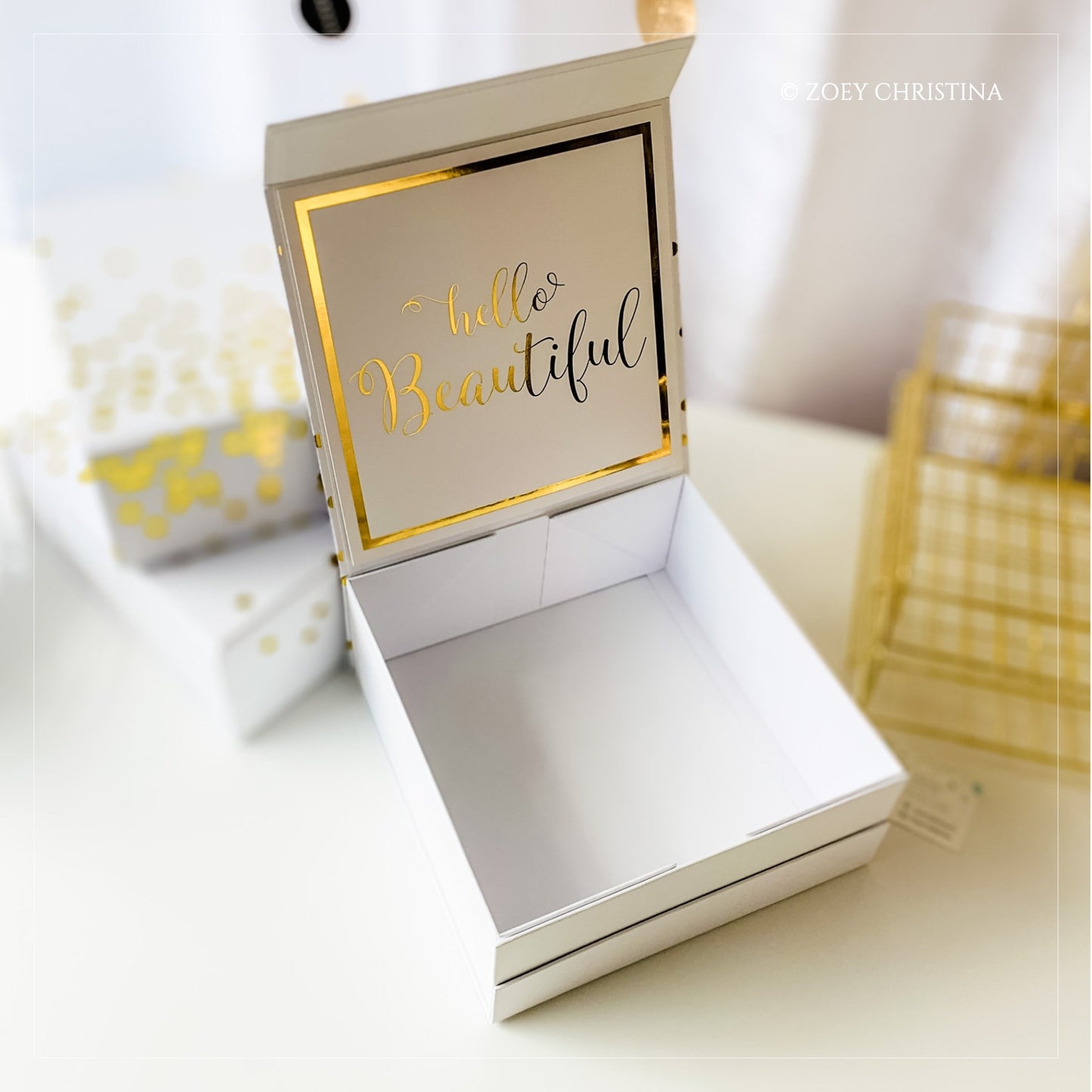 Empty gift boxes for women with lid, Gold Gift box for bridesmaid, Large gift box with magnetic lid, College student gift box ready to fill