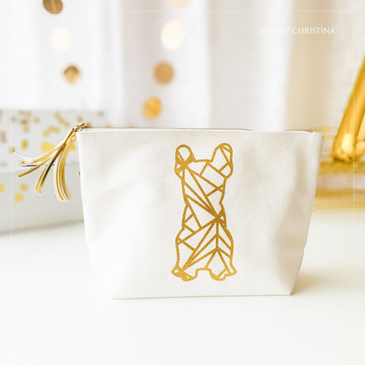 French Bulldog Cosmetic Case – Makeup or Pencil Pouch with Gold Glitter Design