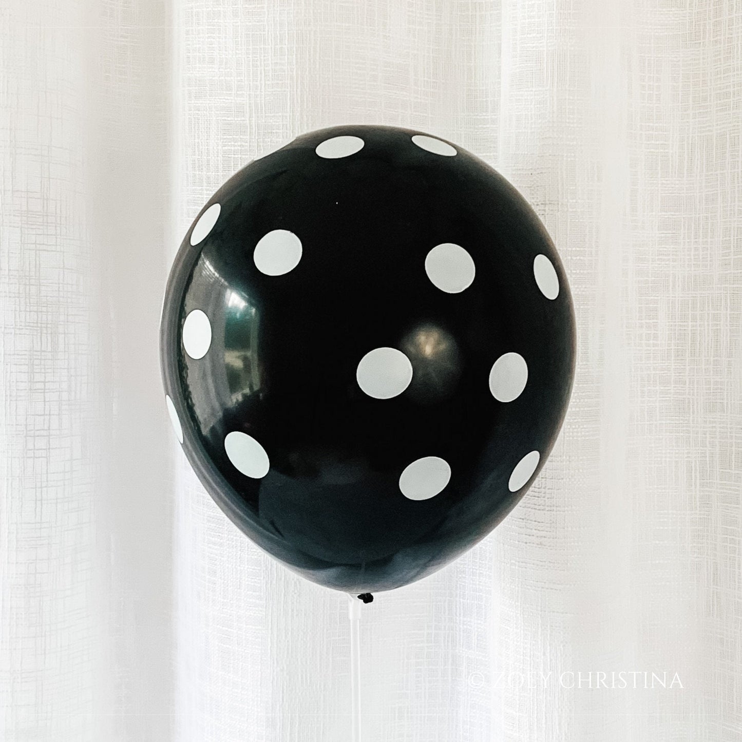 Black Latex Balloons with White Polka Dots – 12" Party Decor