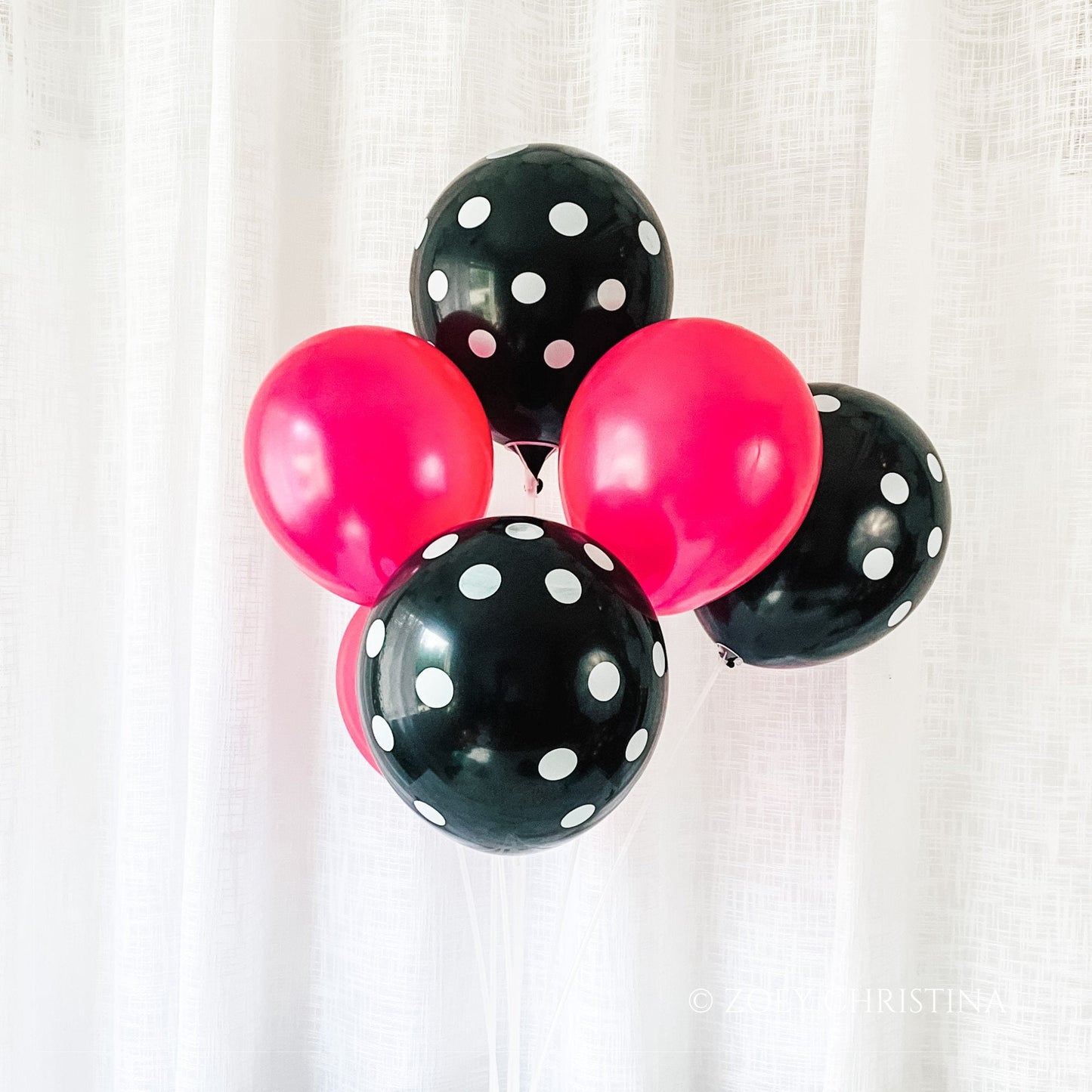Black Latex Balloons with White Polka Dots – 12" Party Decor