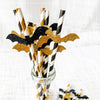 Gold & Black Paper Straws – 12-Pack with Glitter Bat Cutouts