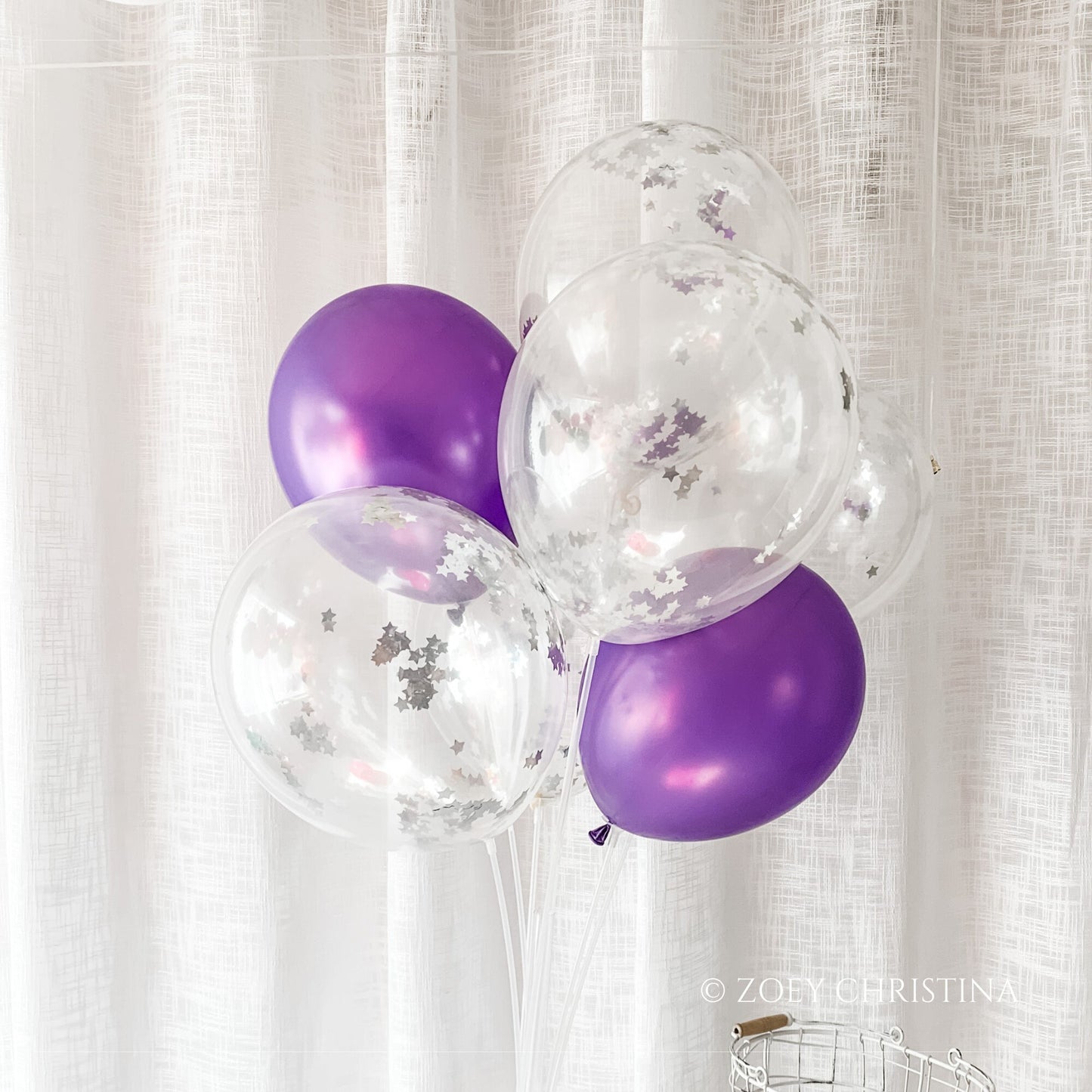 Clear Balloons with Silver Star Confetti – Celestial & Elegant Decor