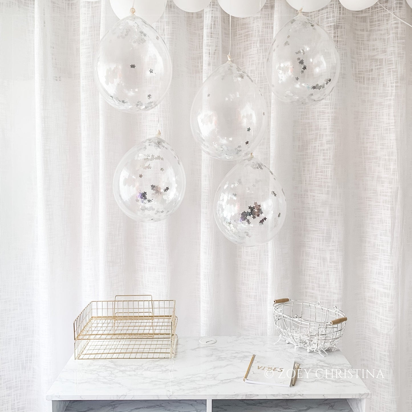 Clear Balloons with Silver Star Confetti – Celestial & Elegant Decor