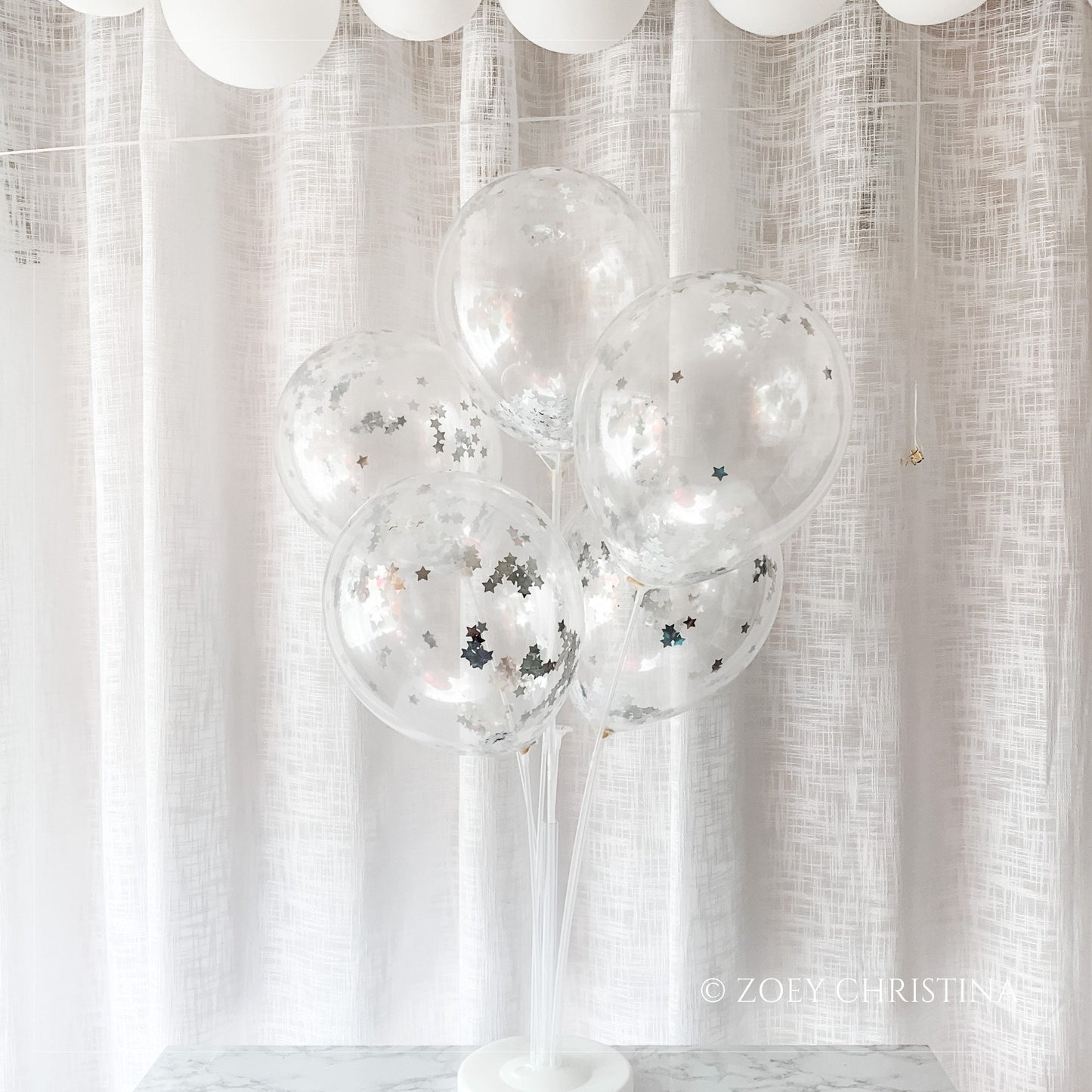 Clear Balloons with Silver Star Confetti – Celestial & Elegant Decor