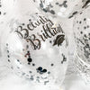 Graduation Celebration Balloon – Black & Silver Confetti with "Beautiful and Brilliant" Print