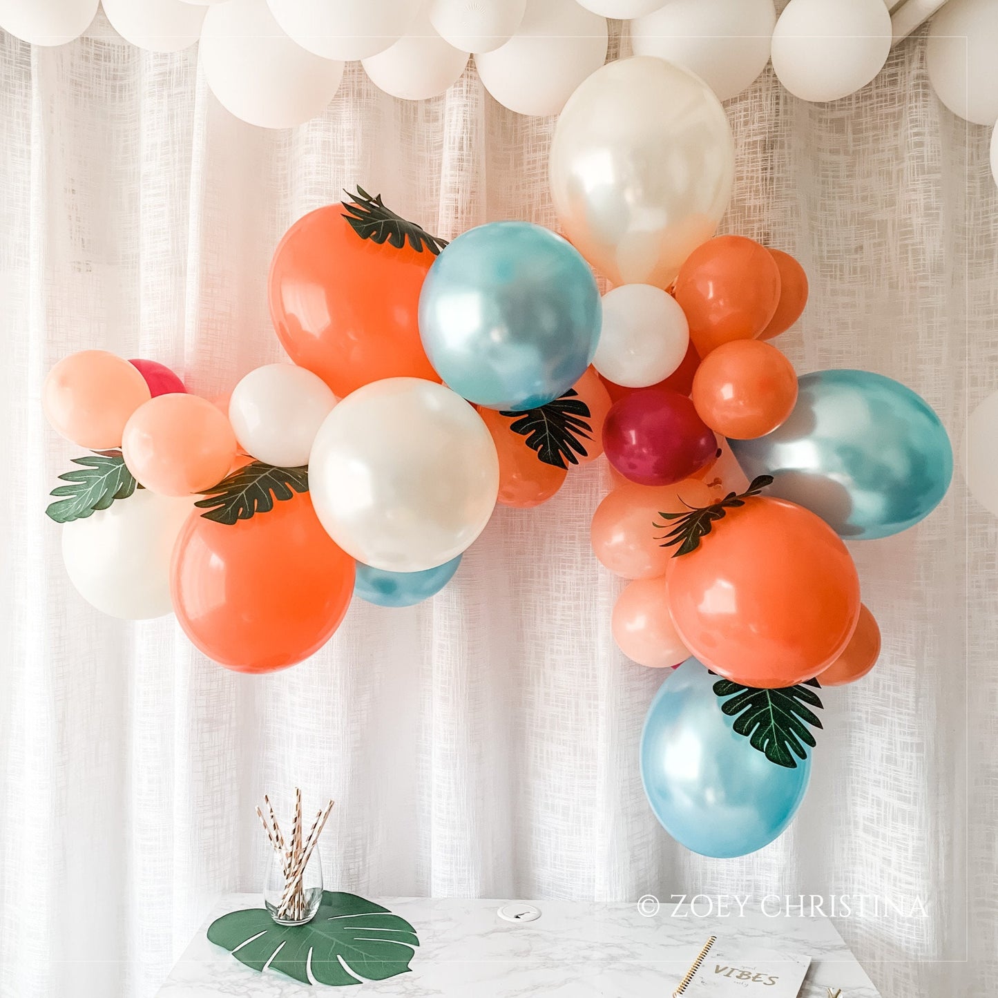 Tropical Paradise Balloon Garland – Orange & Blue Balloon Kit for Pool Parties & Birthdays