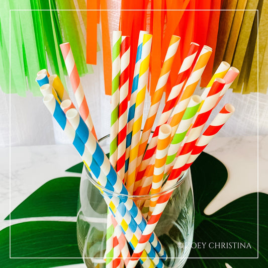 Tropical Fiesta Paper Straws – Colorful Party Straws (25 Pack)