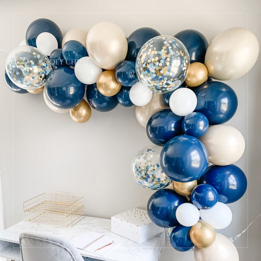 Nautical Balloon Garland Kit – Navy Blue, Soft Gold & White Balloon Arch