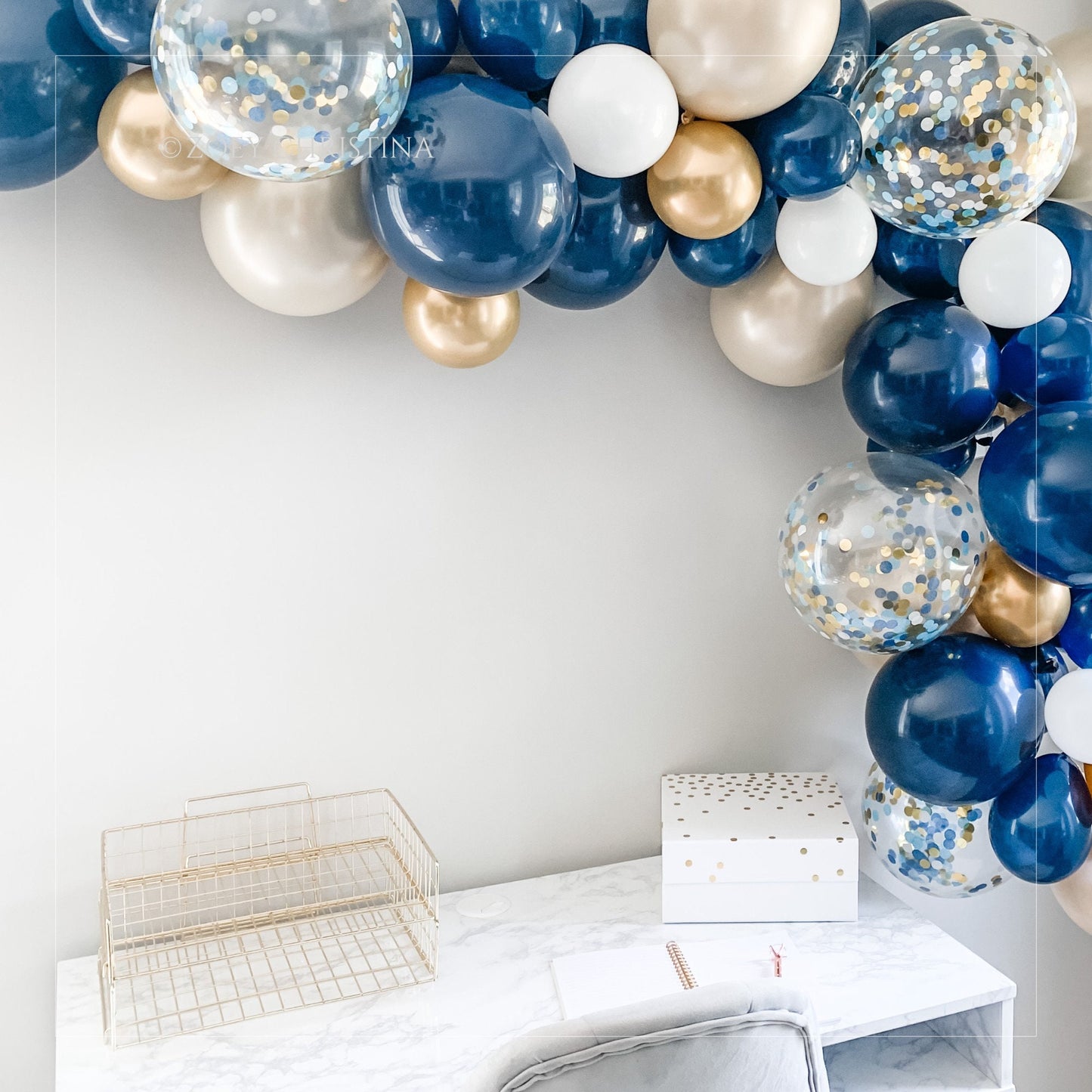 Nautical Balloon Garland Kit – Navy Blue, Soft Gold & White Balloon Arch