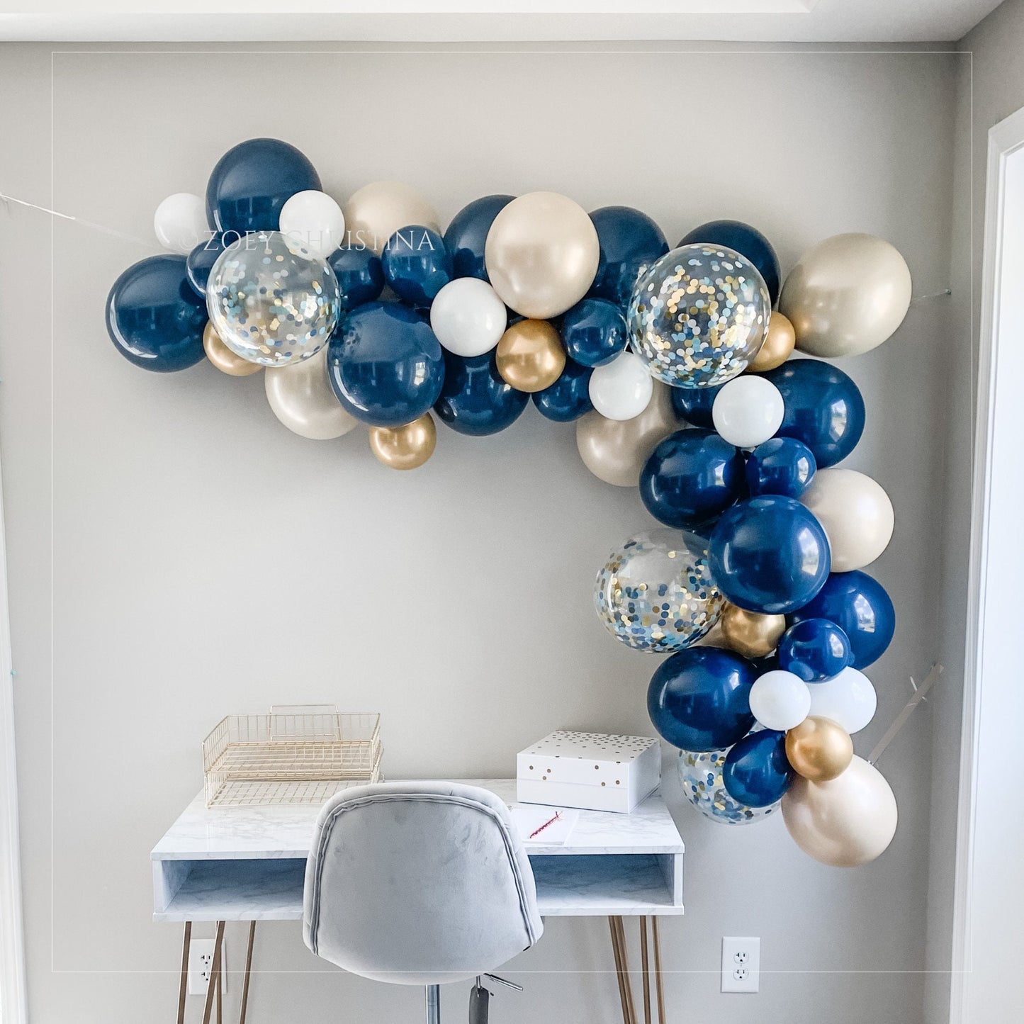 Nautical Balloon Garland Kit – Navy Blue, Soft Gold & White Balloon Arch