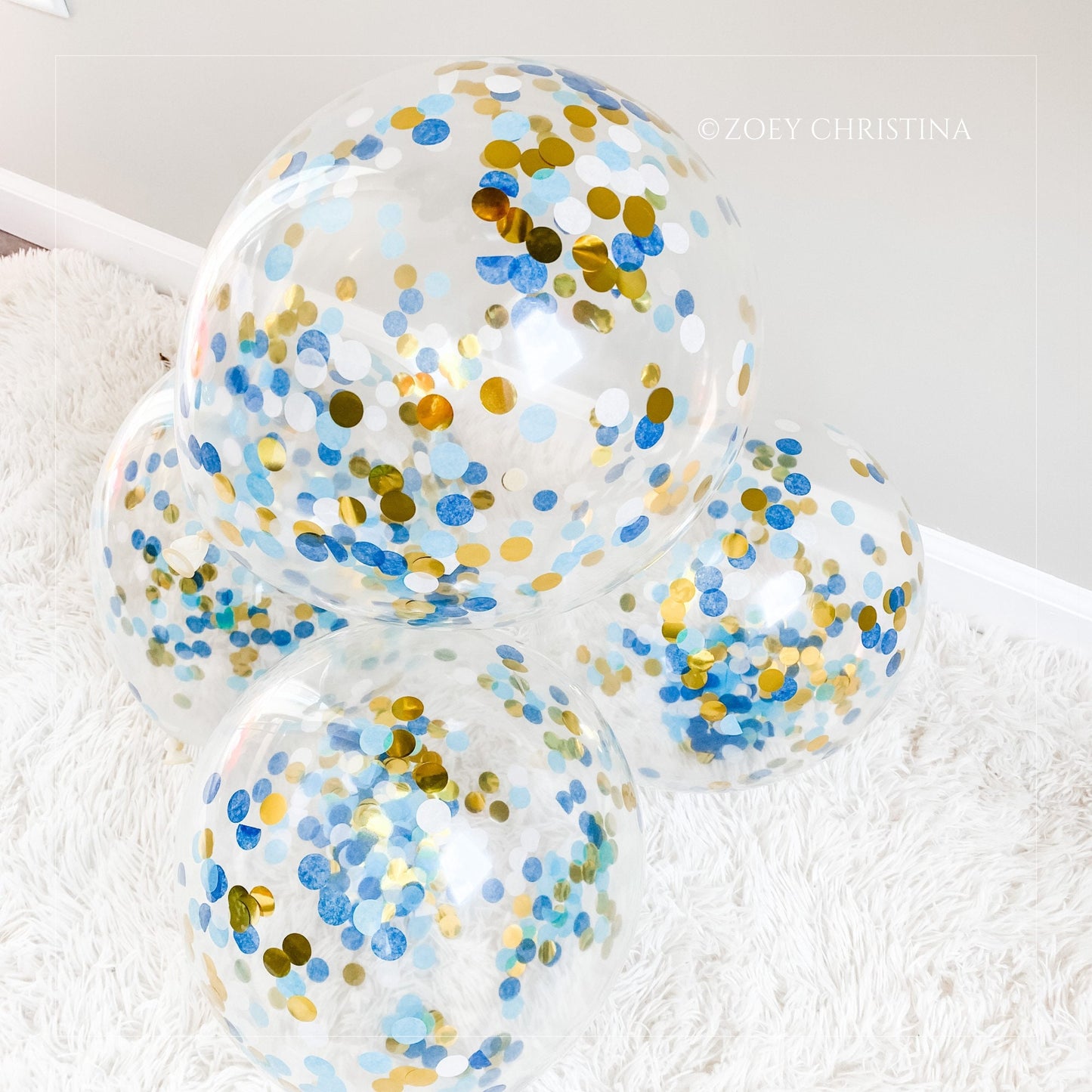 Nautical Confetti Balloons – 12” Clear Latex Balloons with Blue & Gold Mix