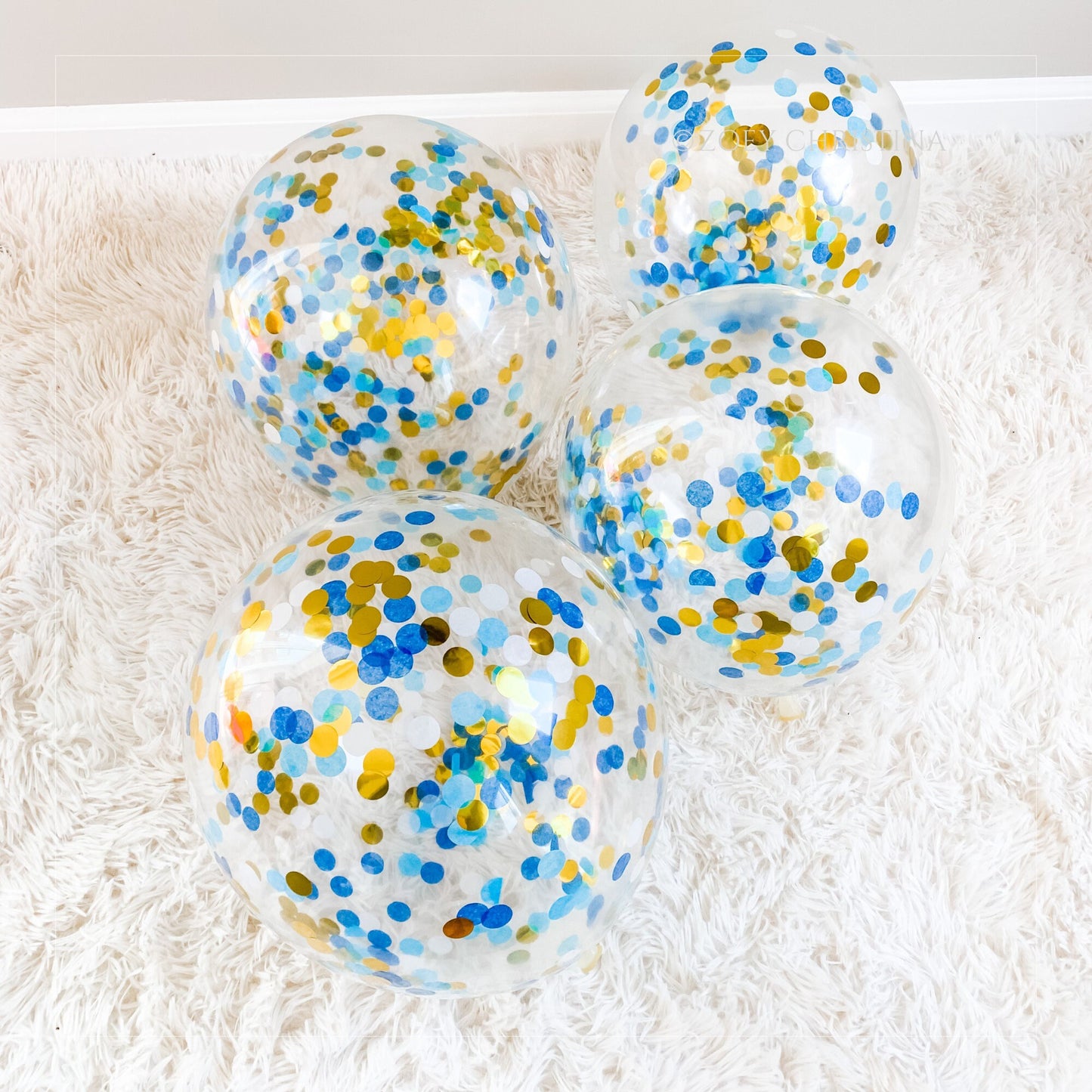 Nautical Confetti Balloons – 12” Clear Latex Balloons with Blue & Gold Mix