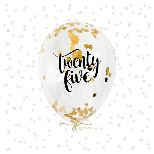 Twenty Five” Confetti-Filled Latex Balloon – Gold or Rose Gold | 12”