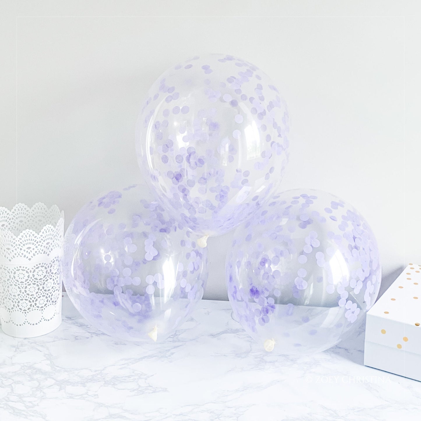 Lavender Confetti-Filled Balloons – 12” Clear Latex Balloons for Weddings & Events