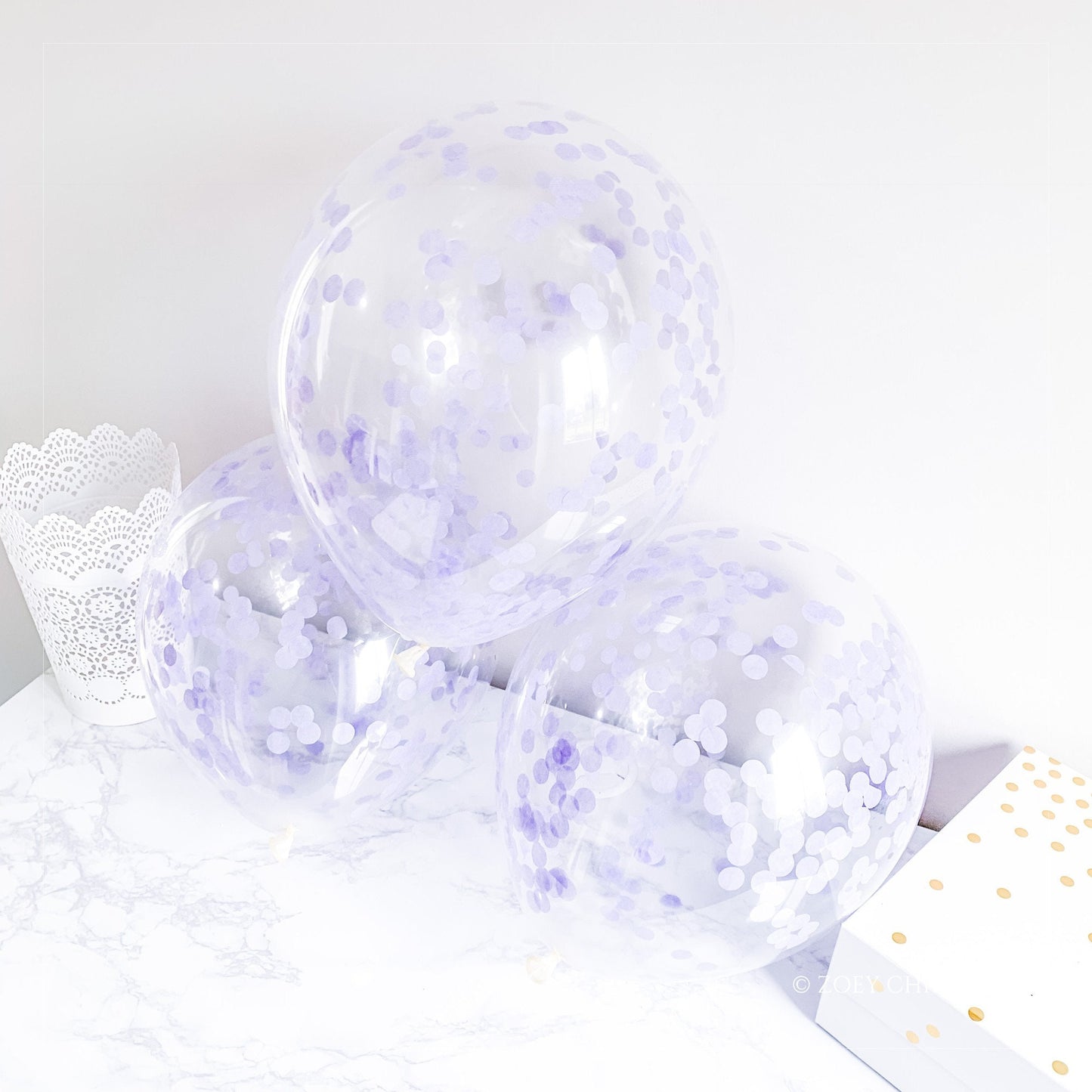 Lavender Confetti-Filled Balloons – 12” Clear Latex Balloons for Weddings & Events