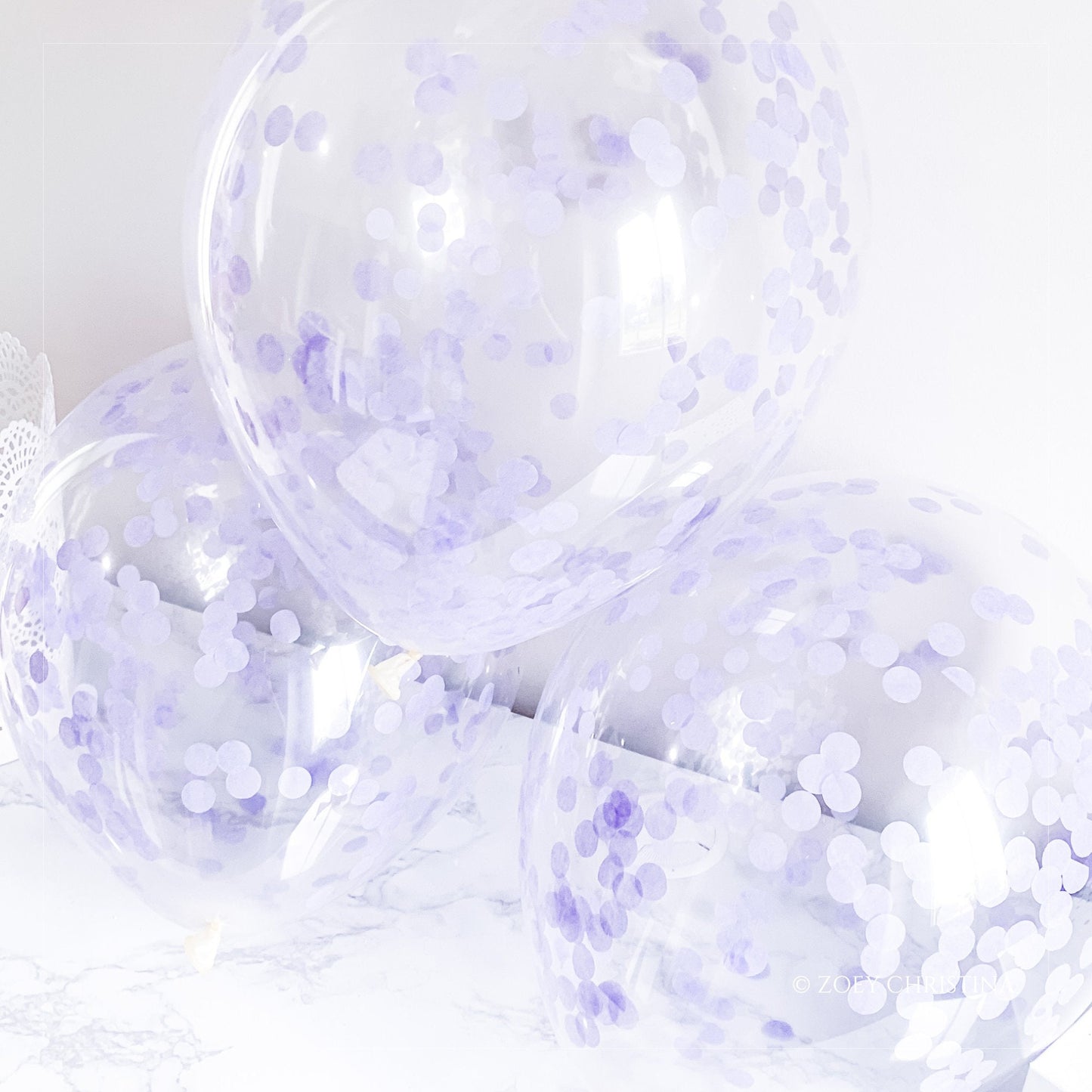 Lavender Confetti-Filled Balloons – 12” Clear Latex Balloons for Weddings & Events