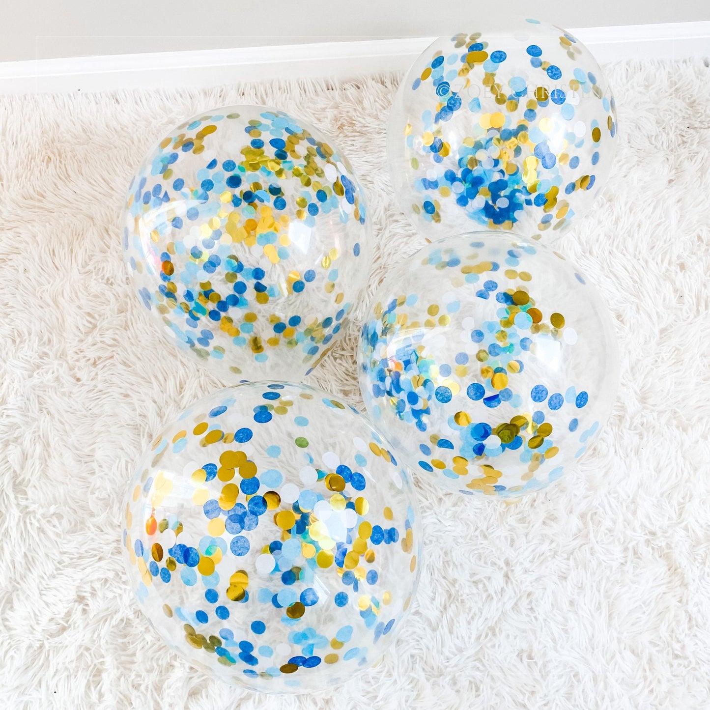 Nautical Confetti Balloons – 12” Clear Latex Balloons with Blue & Gold Mix