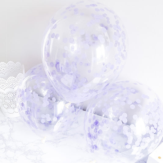 Lavender Confetti-Filled Balloons – 12” Clear Latex Balloons for Weddings & Events