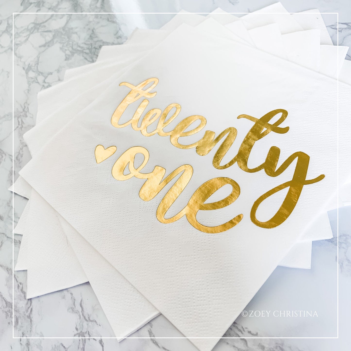 21st Birthday Napkins – White with Gold Foil “Twenty One” | 20-Pack