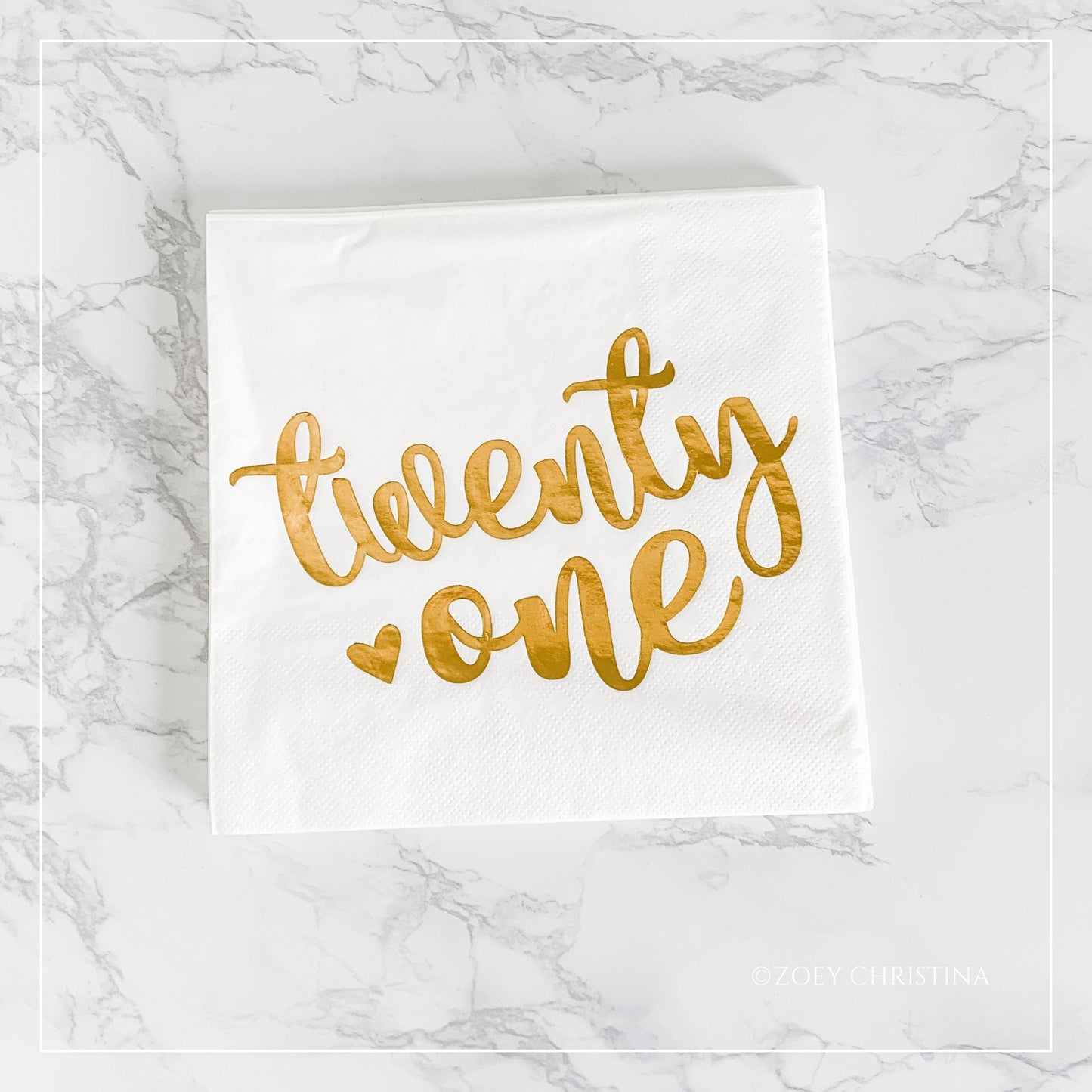21st Birthday Napkins – White with Gold Foil “Twenty One” | 20-Pack