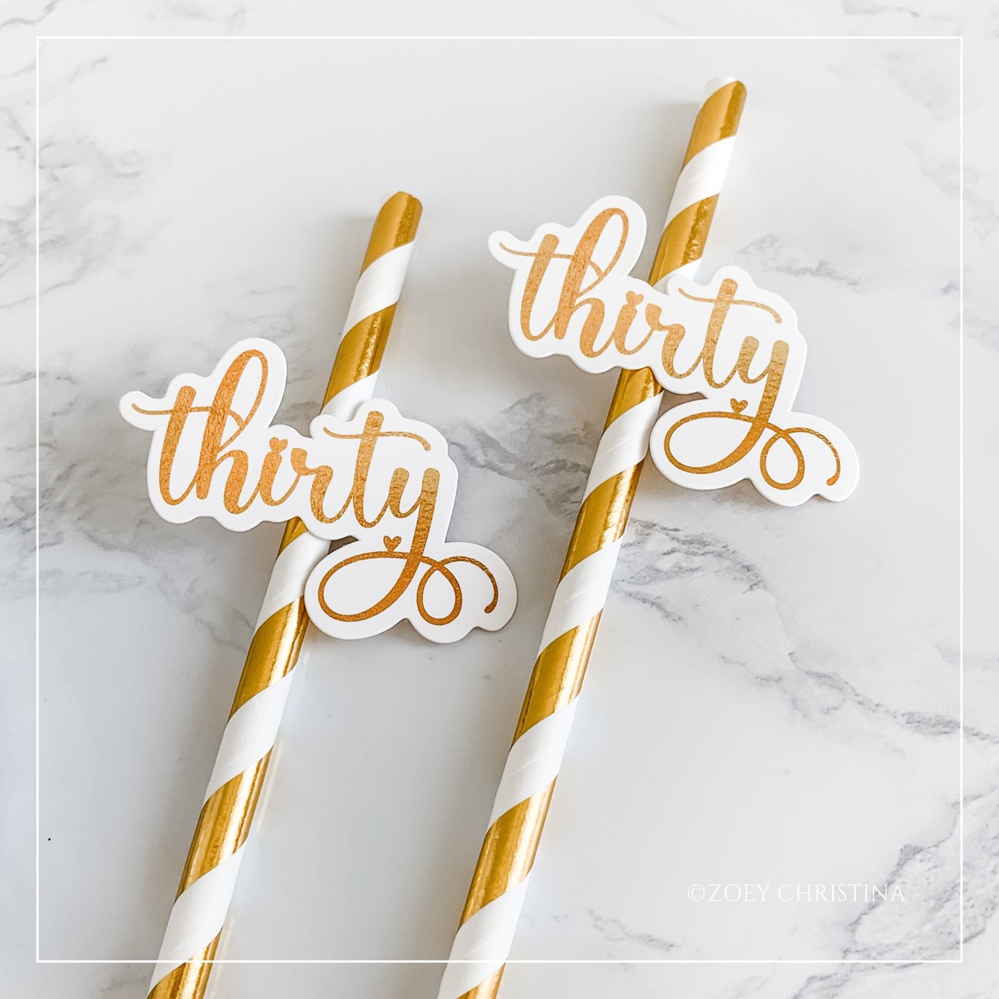 Gold & Rose Gold "Thirty" Paper Straws – 30th Milestone Party Supplies