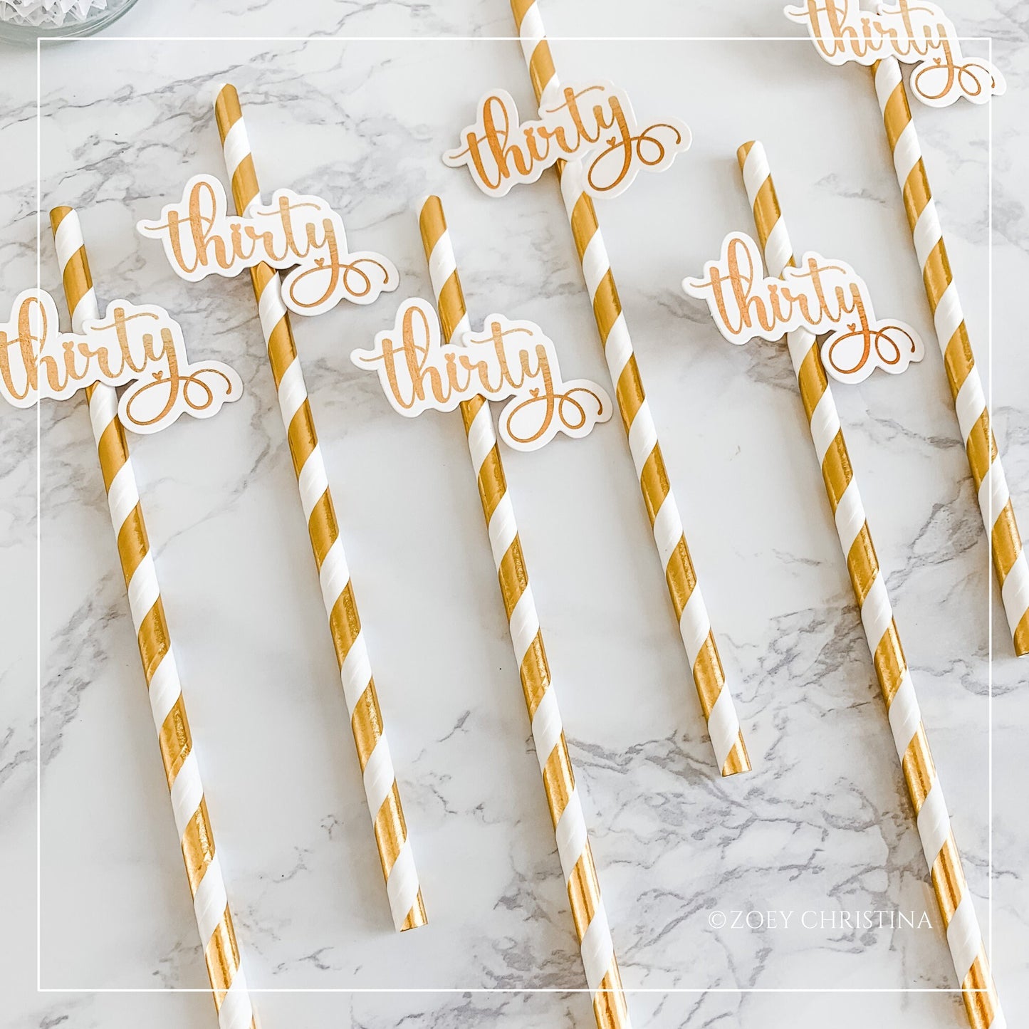Gold & Rose Gold "Thirty" Paper Straws – 30th Milestone Party Supplies