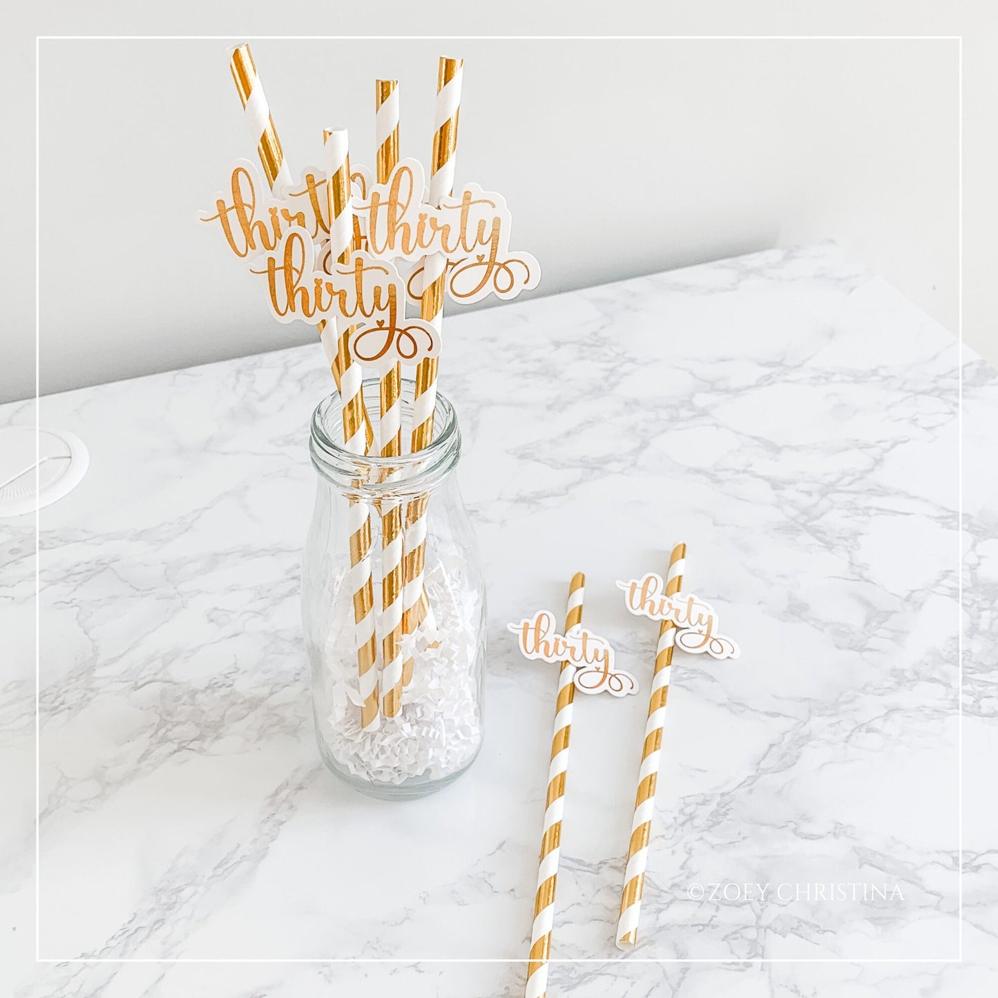 Gold & Rose Gold "Thirty" Paper Straws – 30th Milestone Party Supplies